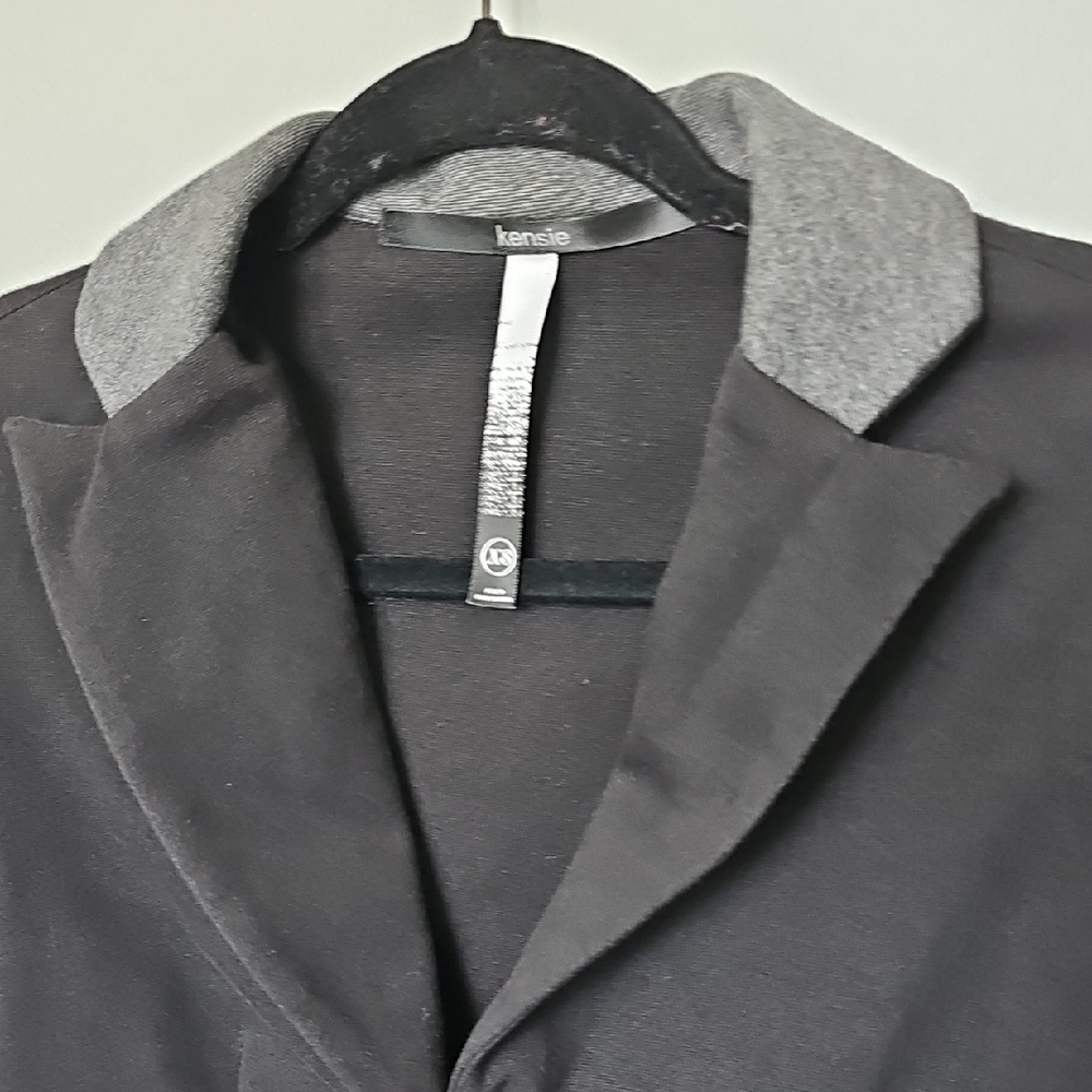 Kensie Preppy Black Sweater Knit Blazer with Gray Collar and Elbow Patches XS - Picture 3 of 9